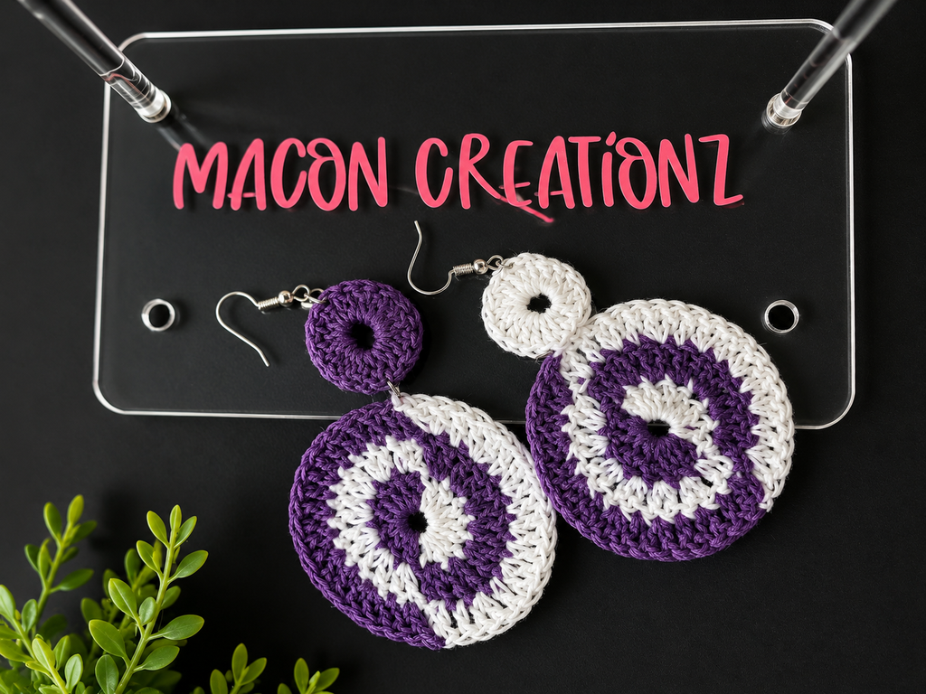Crochet Two Color Circle Earrings